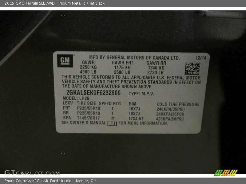 Iridium Metallic / Jet Black 2015 GMC Terrain SLE AWD