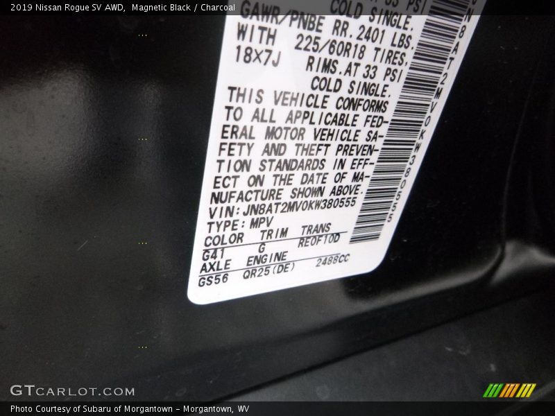 Magnetic Black / Charcoal 2019 Nissan Rogue SV AWD