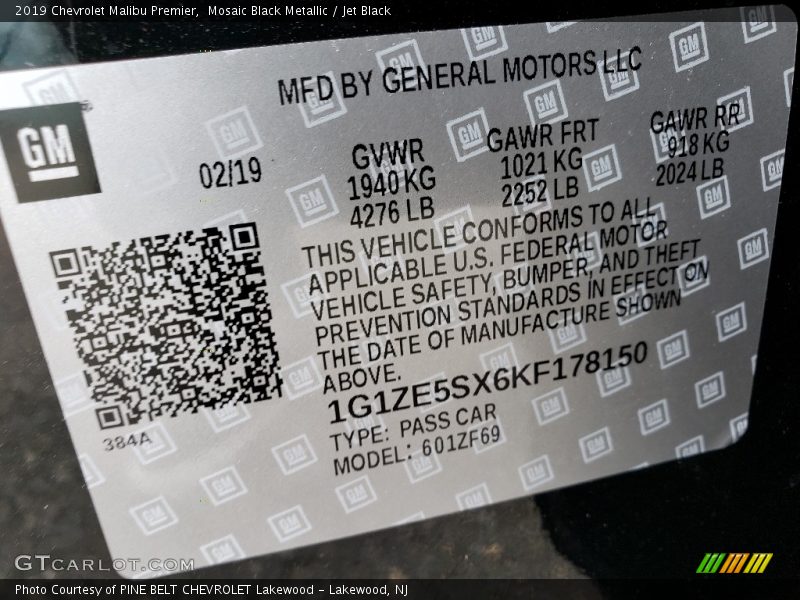 Mosaic Black Metallic / Jet Black 2019 Chevrolet Malibu Premier