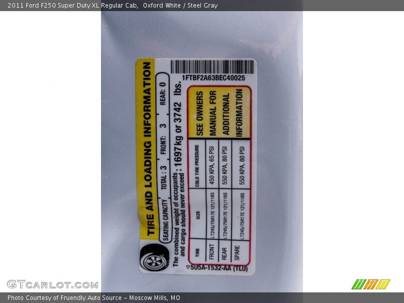 Oxford White / Steel Gray 2011 Ford F250 Super Duty XL Regular Cab