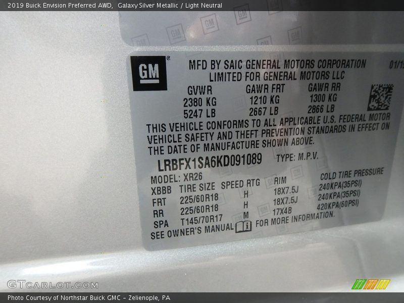 Galaxy Silver Metallic / Light Neutral 2019 Buick Envision Preferred AWD