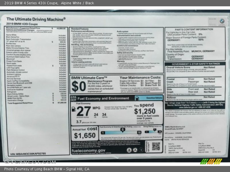 Alpine White / Black 2019 BMW 4 Series 430i Coupe