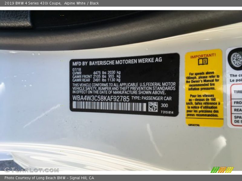 Alpine White / Black 2019 BMW 4 Series 430i Coupe