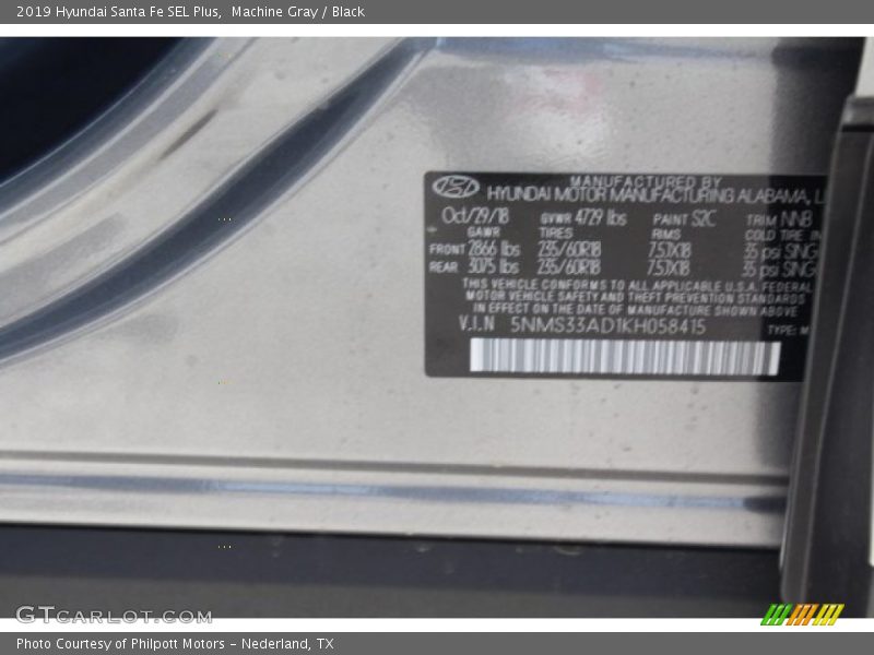 Machine Gray / Black 2019 Hyundai Santa Fe SEL Plus