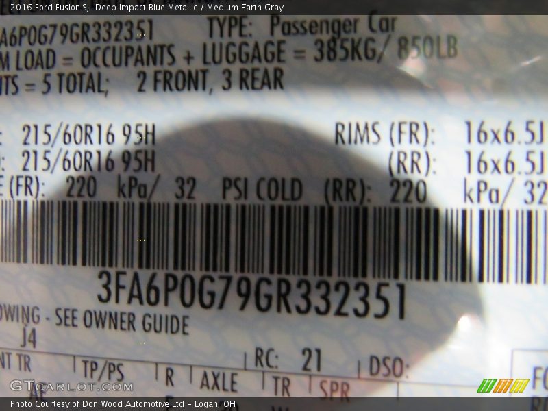Deep Impact Blue Metallic / Medium Earth Gray 2016 Ford Fusion S