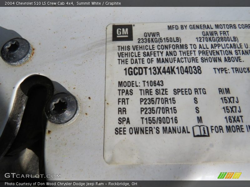 Summit White / Graphite 2004 Chevrolet S10 LS Crew Cab 4x4