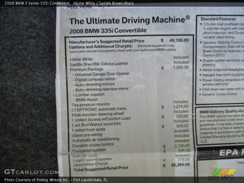 Alpine White / Saddle Brown/Black 2008 BMW 3 Series 335i Convertible