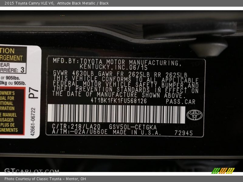 Attitude Black Metallic / Black 2015 Toyota Camry XLE V6