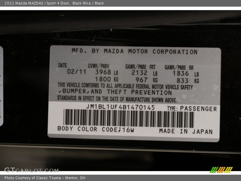 Black Mica / Black 2011 Mazda MAZDA3 i Sport 4 Door