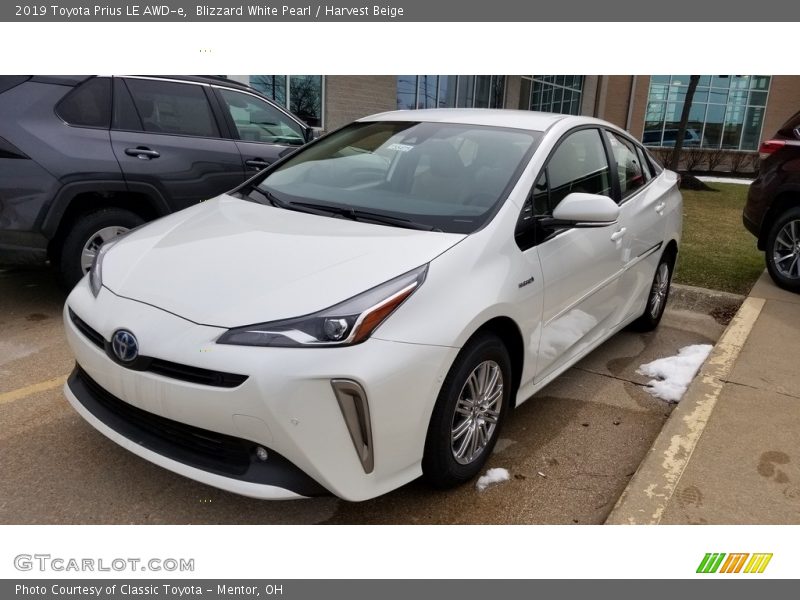 Blizzard White Pearl / Harvest Beige 2019 Toyota Prius LE AWD-e