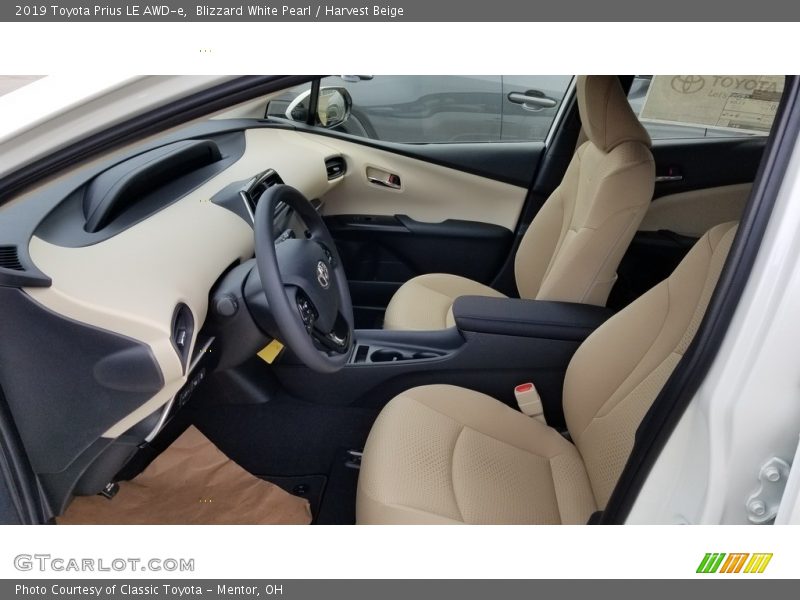 Blizzard White Pearl / Harvest Beige 2019 Toyota Prius LE AWD-e