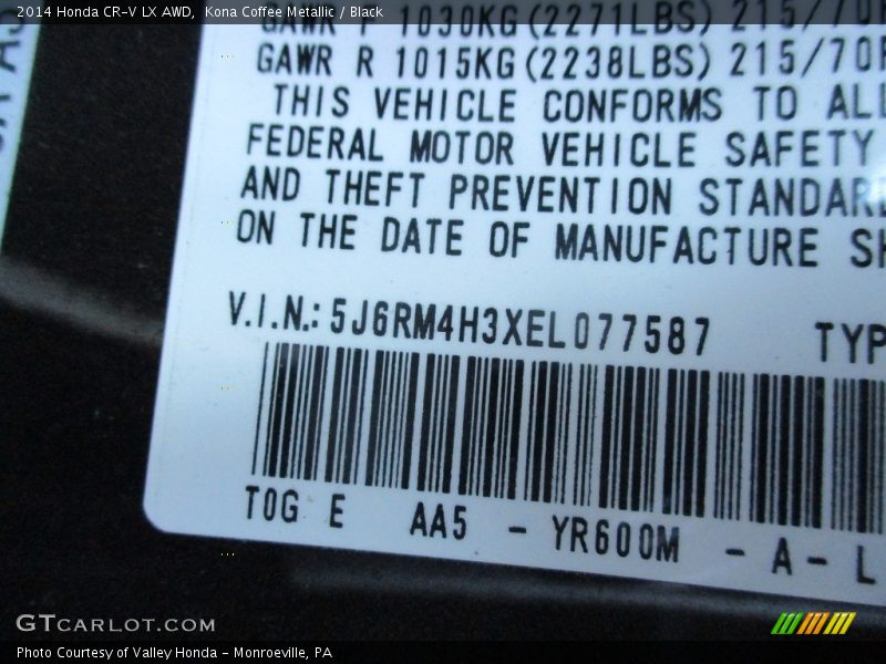 Kona Coffee Metallic / Black 2014 Honda CR-V LX AWD
