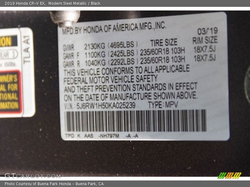 Modern Steel Metallic / Black 2019 Honda CR-V EX