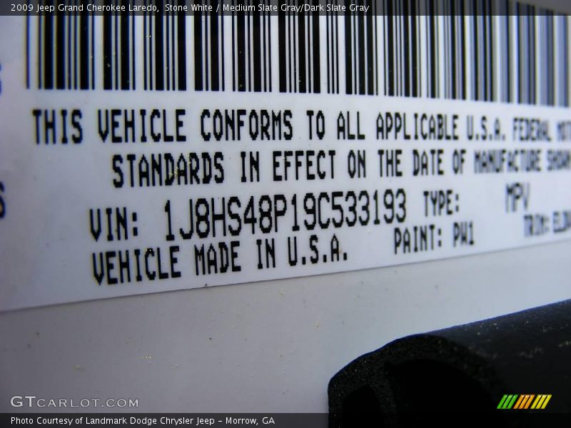 Stone White / Medium Slate Gray/Dark Slate Gray 2009 Jeep Grand Cherokee Laredo
