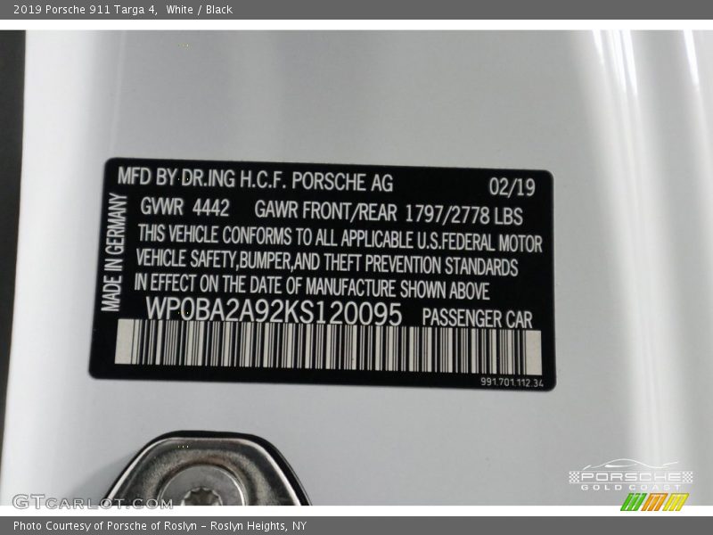 White / Black 2019 Porsche 911 Targa 4