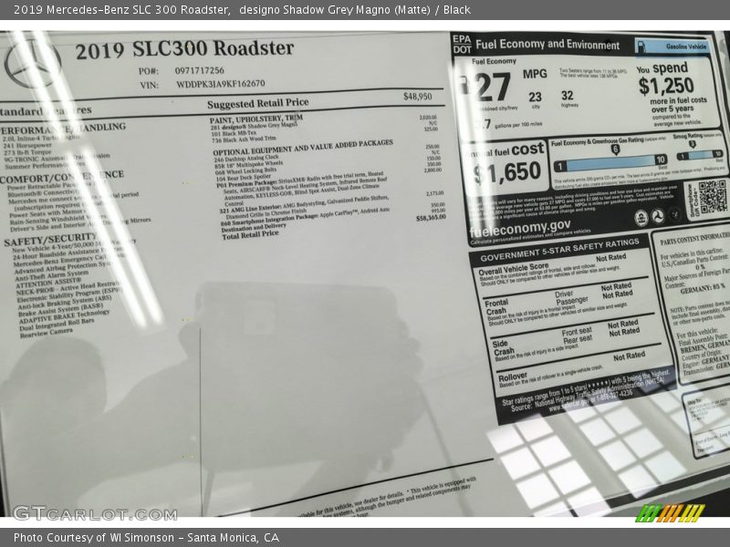  2019 SLC 300 Roadster Window Sticker