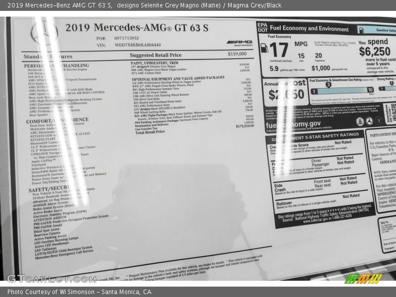 designo Selenite Grey Magno (Matte) / Magma Grey/Black 2019 Mercedes-Benz AMG GT 63 S