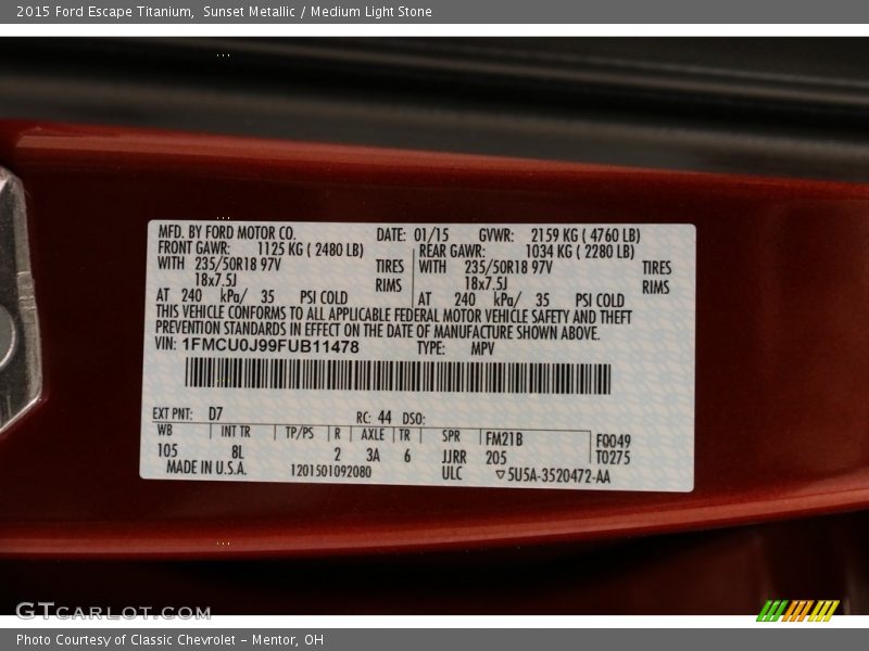 Sunset Metallic / Medium Light Stone 2015 Ford Escape Titanium