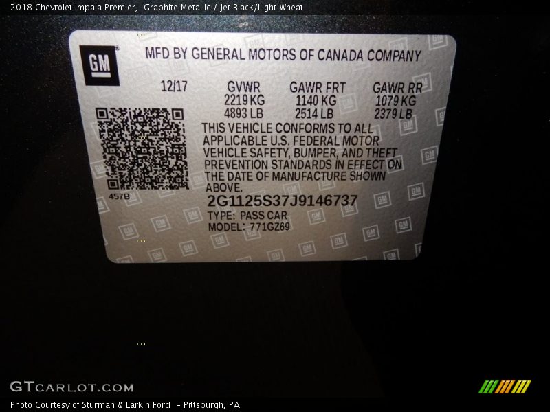 Graphite Metallic / Jet Black/Light Wheat 2018 Chevrolet Impala Premier