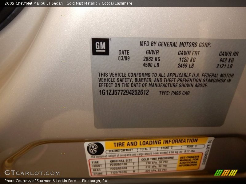 Gold Mist Metallic / Cocoa/Cashmere 2009 Chevrolet Malibu LT Sedan