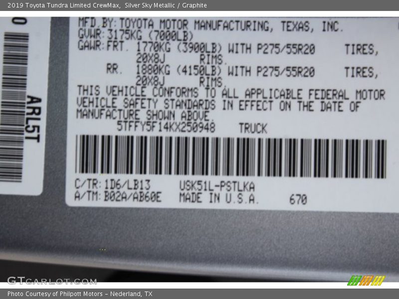 Silver Sky Metallic / Graphite 2019 Toyota Tundra Limited CrewMax