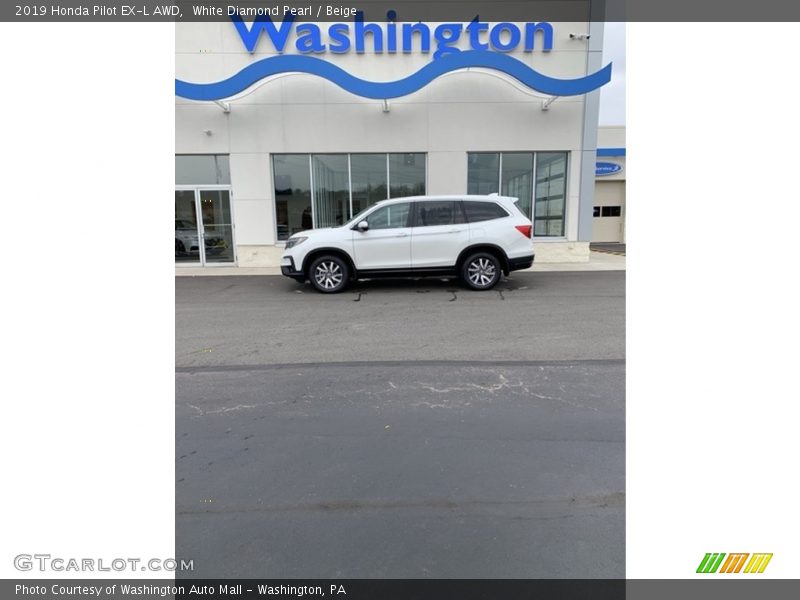 White Diamond Pearl / Beige 2019 Honda Pilot EX-L AWD