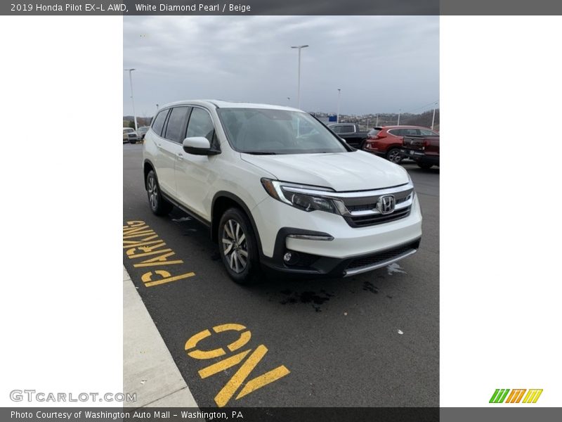 White Diamond Pearl / Beige 2019 Honda Pilot EX-L AWD