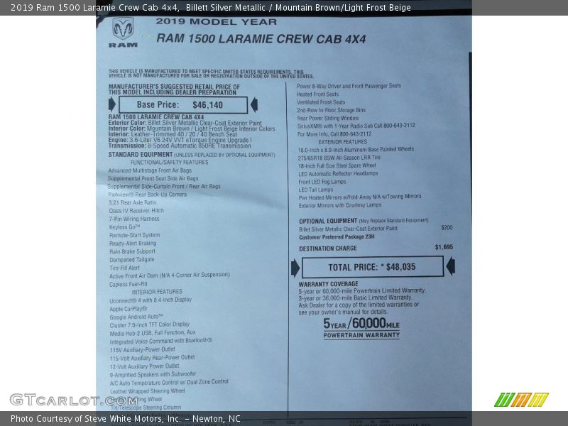  2019 1500 Laramie Crew Cab 4x4 Window Sticker