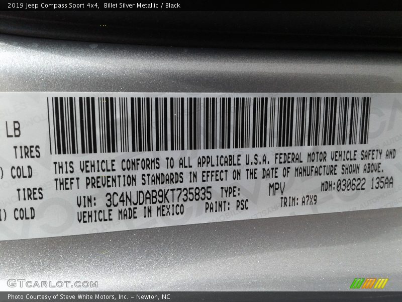 2019 Compass Sport 4x4 Billet Silver Metallic Color Code PSC