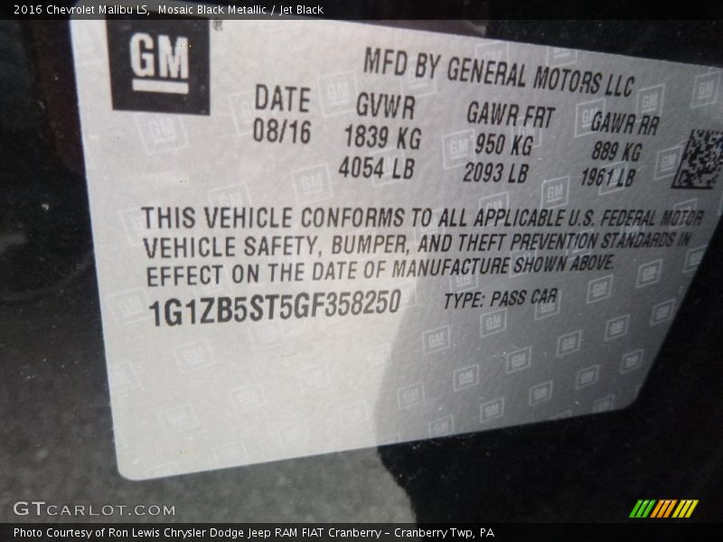 Mosaic Black Metallic / Jet Black 2016 Chevrolet Malibu LS