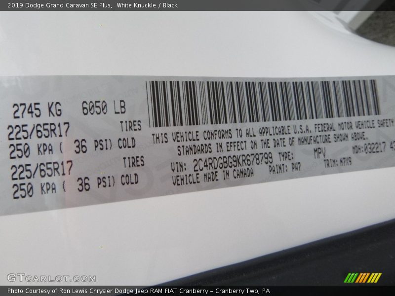 White Knuckle / Black 2019 Dodge Grand Caravan SE Plus