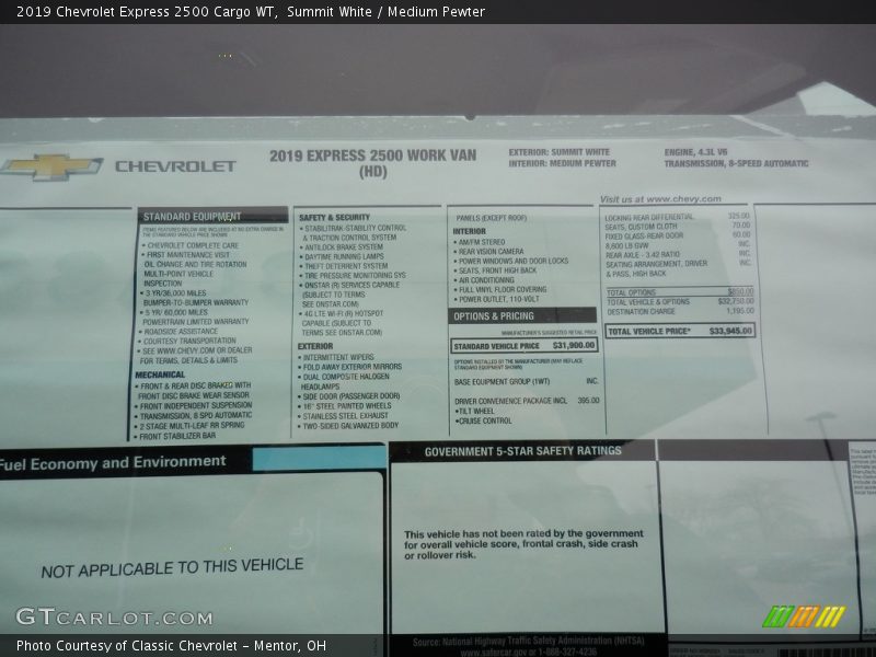 Summit White / Medium Pewter 2019 Chevrolet Express 2500 Cargo WT