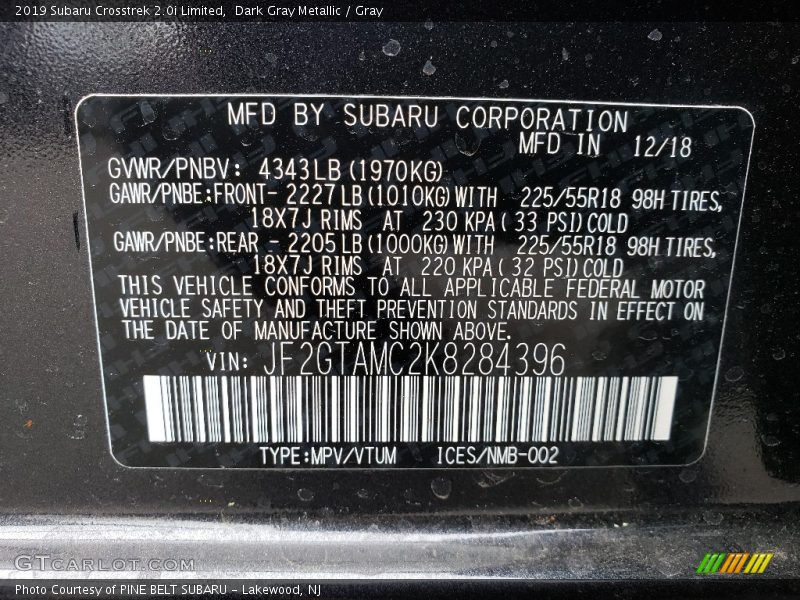 Dark Gray Metallic / Gray 2019 Subaru Crosstrek 2.0i Limited
