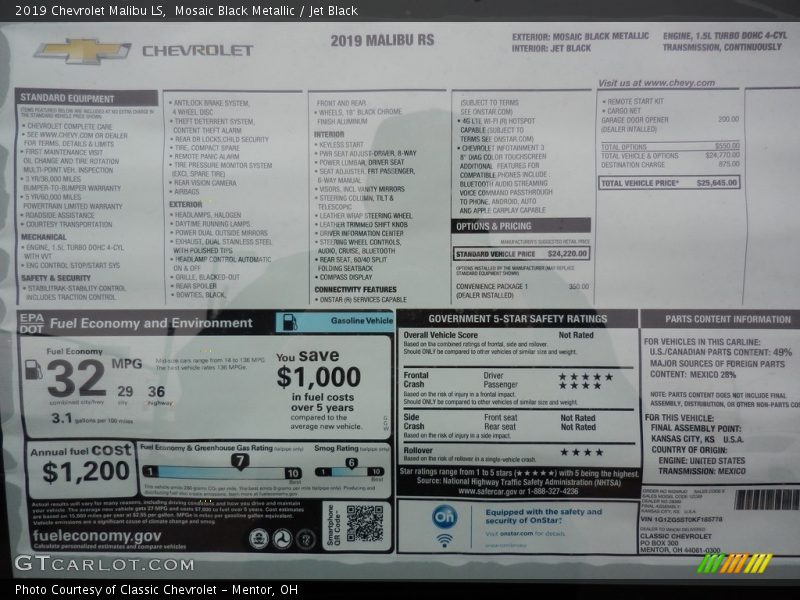 Mosaic Black Metallic / Jet Black 2019 Chevrolet Malibu LS