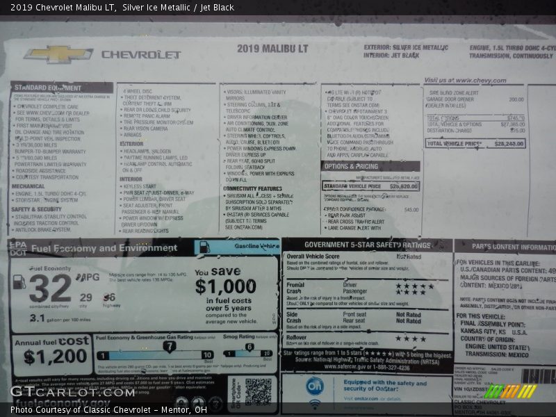 Silver Ice Metallic / Jet Black 2019 Chevrolet Malibu LT