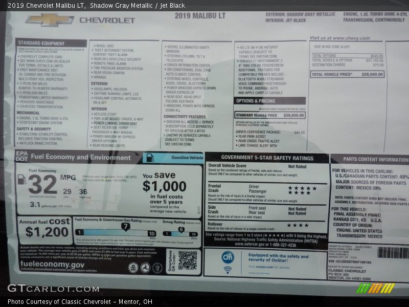 Shadow Gray Metallic / Jet Black 2019 Chevrolet Malibu LT