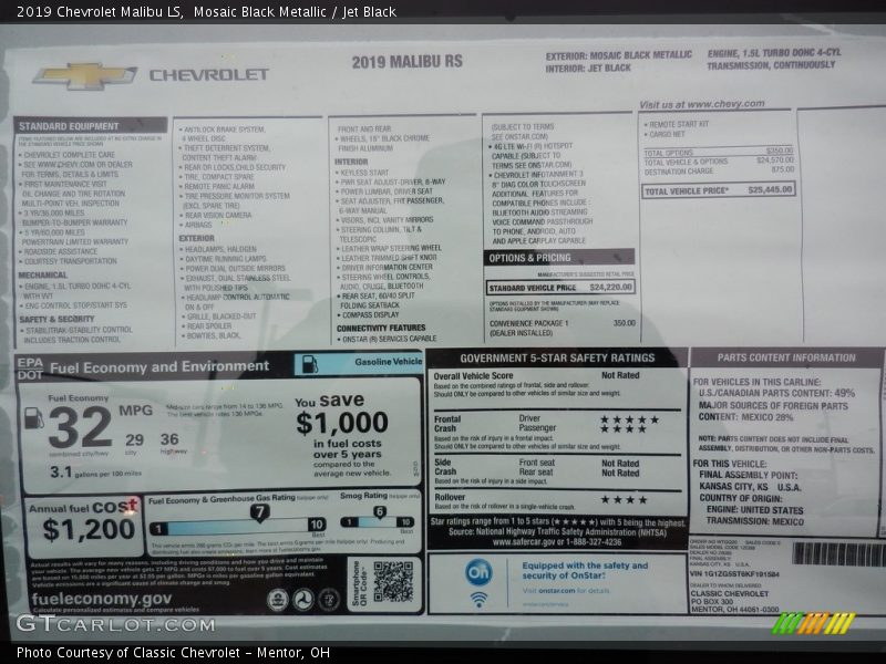 Mosaic Black Metallic / Jet Black 2019 Chevrolet Malibu LS