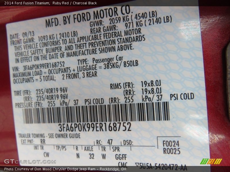 Ruby Red / Charcoal Black 2014 Ford Fusion Titanium