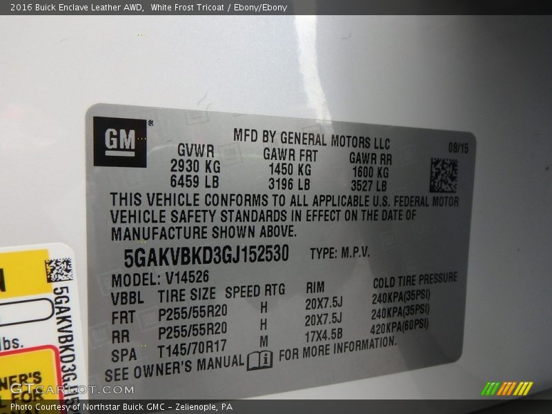 White Frost Tricoat / Ebony/Ebony 2016 Buick Enclave Leather AWD