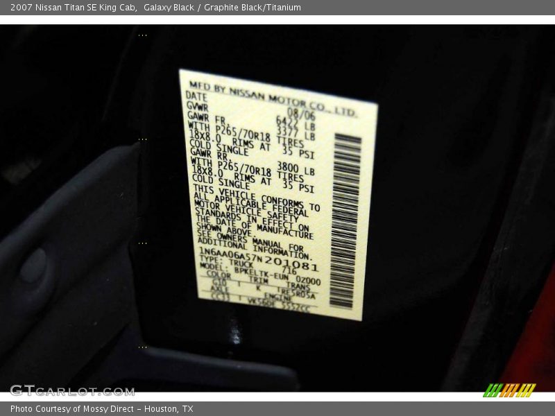Galaxy Black / Graphite Black/Titanium 2007 Nissan Titan SE King Cab