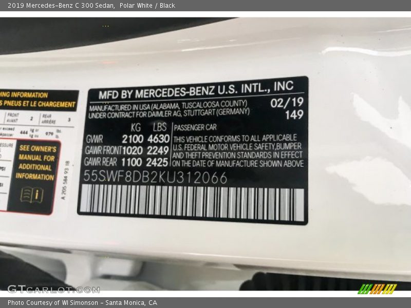 Polar White / Black 2019 Mercedes-Benz C 300 Sedan