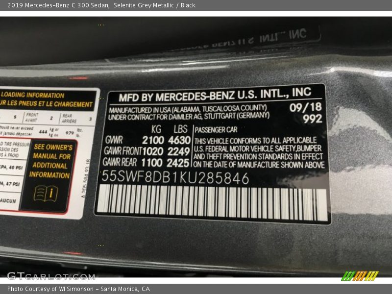 Selenite Grey Metallic / Black 2019 Mercedes-Benz C 300 Sedan