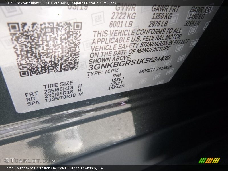 Nightfall Metallic / Jet Black 2019 Chevrolet Blazer 3.6L Cloth AWD