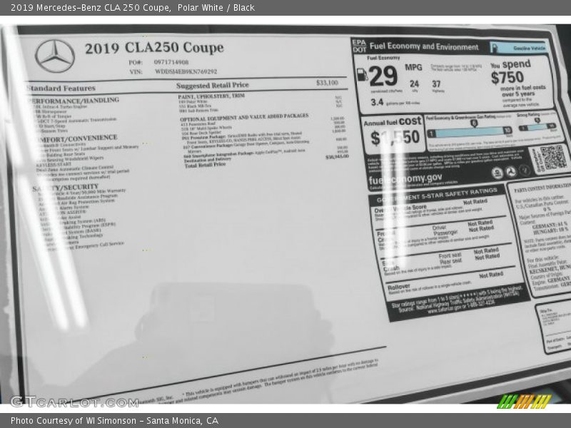 Polar White / Black 2019 Mercedes-Benz CLA 250 Coupe