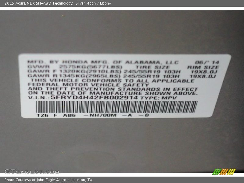 Silver Moon / Ebony 2015 Acura MDX SH-AWD Technology