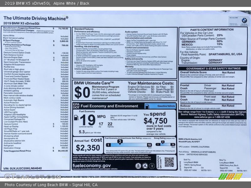 Alpine White / Black 2019 BMW X5 xDrive50i