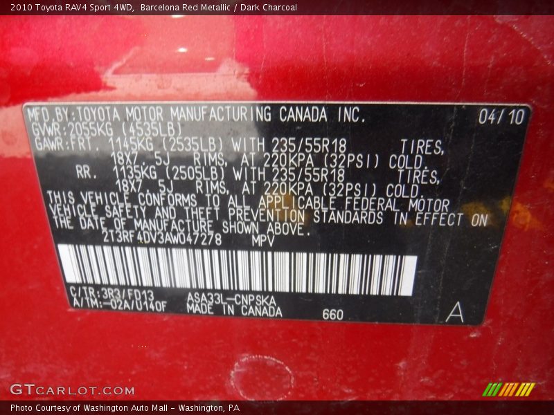 Barcelona Red Metallic / Dark Charcoal 2010 Toyota RAV4 Sport 4WD