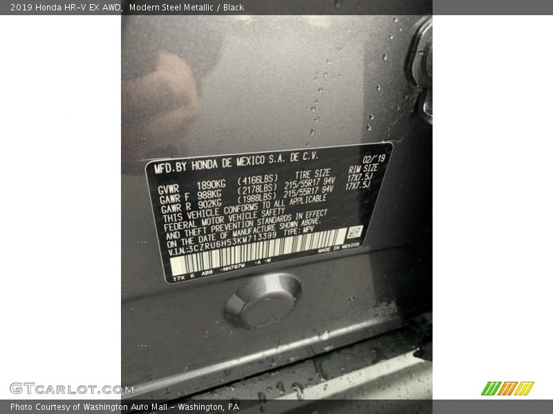 Modern Steel Metallic / Black 2019 Honda HR-V EX AWD