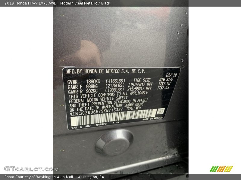 Modern Steel Metallic / Black 2019 Honda HR-V EX-L AWD