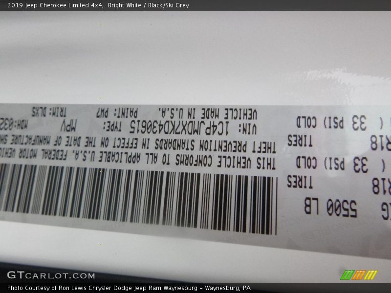 Bright White / Black/Ski Grey 2019 Jeep Cherokee Limited 4x4